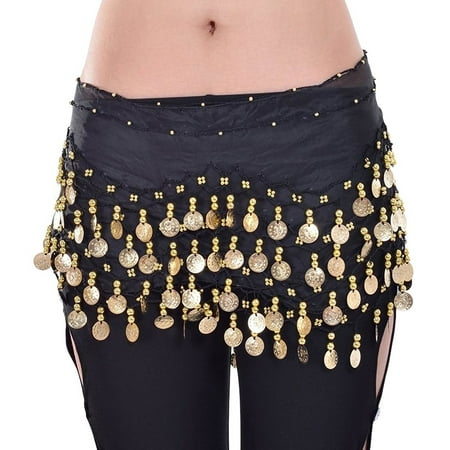 Black Belly Dance Skirt With Gold Coins (Great Gift Idea), 100% RAYON By Belly