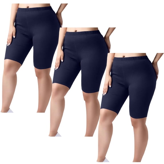 Plus Size Yoga Shorts for Women 3 Pack Casual Elastic Waist Butt-Lifting Gym Workout Bottom