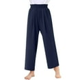 thumbnail image 4 of Fesfesfes Girls High Waist Wide Leg Pants with Pockets,Flowing Loose Casual Trousers for Ages 4-14 Years,Solid Color Summer Wear(Navy,10-11 Years), 4 of 5