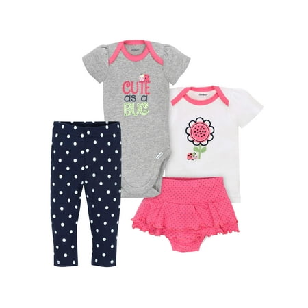 Cargo Girls Skirt - Newborn Baby Girl Bodysuit, Shirt, Skirted Panty & Pants, 4pc Set