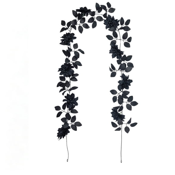 Gothic Faux Rattan Garland Artificial Black Vine Hanging Decor Fall Festival Party Ornament For Indoor Outdoor Porch Black