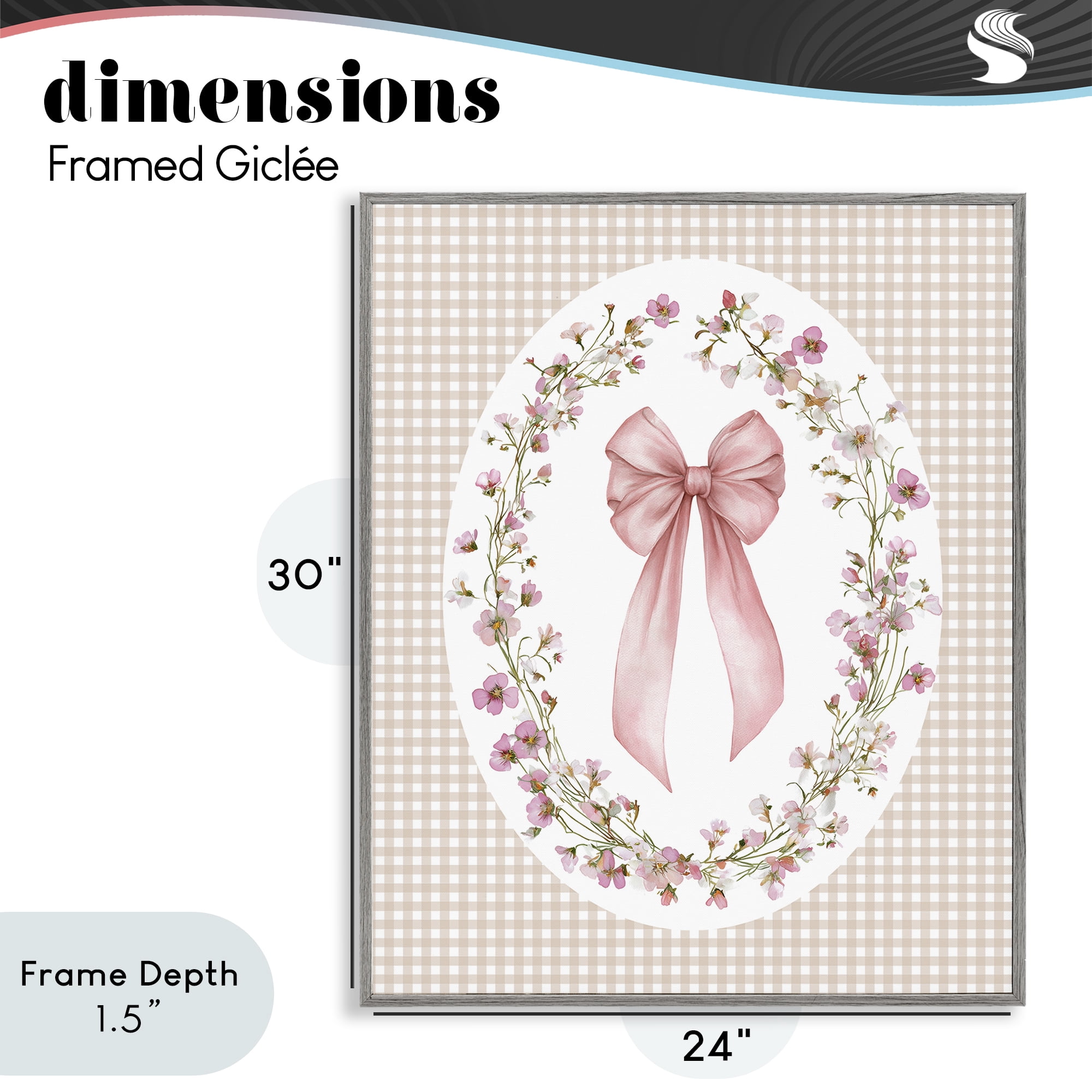 Stupell Industries Feminine Gingham Bow Gray Framed Giclee Art, design by Christine Simpson Art