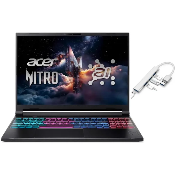 Acer Nitro V 16S 16” WUXGA IPS 180Hz Gaming Laptop|Intel Core 7 processor 240H|NVIDIA GeForce RTX 5060|RGB Backlit|Black| 16GB RAM DDR5 | 1024GB SSD | Windows 11 Home | Bundle with USB 3.0 Hub