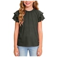 thumbnail image 5 of WUANDIXFA Girls T Shirts Ruffle Short Sleeve Summer Pleated Crewneck Casual Tops Tees Blouses (Black, 5-6 Years), 5 of 8