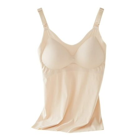 VISALY Nursing Bras for Breastfeeding  Vest Round Stylish Tank Strap Up Neck Casual Padded Women Solid Tops Women S Blouse  Tank Top with Built In Bra for Women  Underwear Camisoles (Beige  XXL)