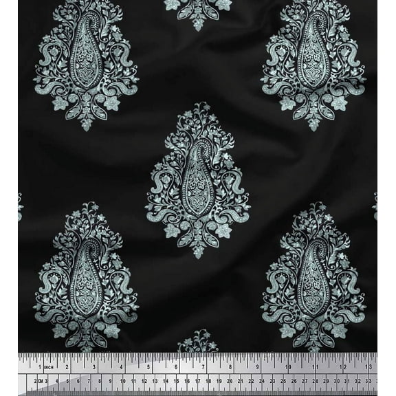 Soimoi Cotton Duck Fabric Block Paisley Print Fabric by The Yard 42 Inch Wide
