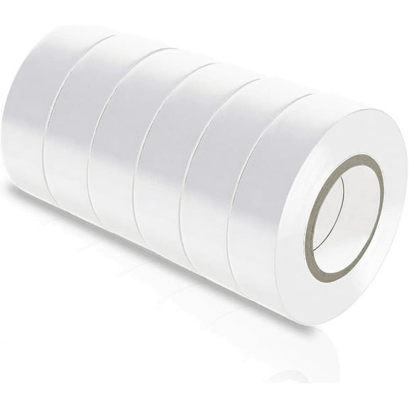 Viaky 6 Pack Electrical Tape 0.6" x 50' Industrial Duct Tape Rolls, Rated to 176 Degrees & 600 Volts, Vinyl Insulating Sticky Backing, Perfect for Electric Wiring Projects (6 White)
