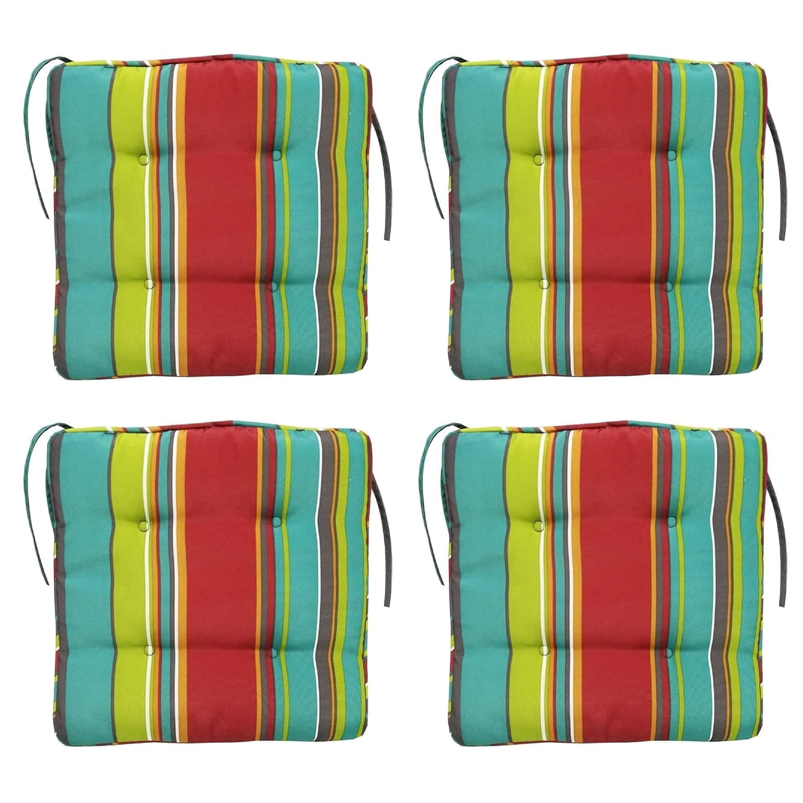 AUREVOIR Pack of 4 striped dining chair cushions, thick square cushions
