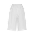 thumbnail image 4 of Ecqkame Women's Bermuda Knee Length Shorts Cotton Linen Casual Cargo Shorts Solid Color Elastic Waist Workout Shorts 01-White 01-01-White, 4 of 6
