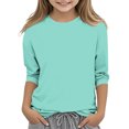 thumbnail image 2 of Tao Tao Children Girls Casual 3/4 Sleeve T-Shirt Round Neck Cute Tops Basic Tees Blouses Loose Fit Pullover Solid Color Dressy Trendy Mint Green 130, 2 of 5