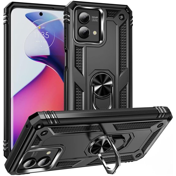 Military Grade Hybrid Case with Ring Grip for Motorola Moto G Stylus 5G 2023 - Black