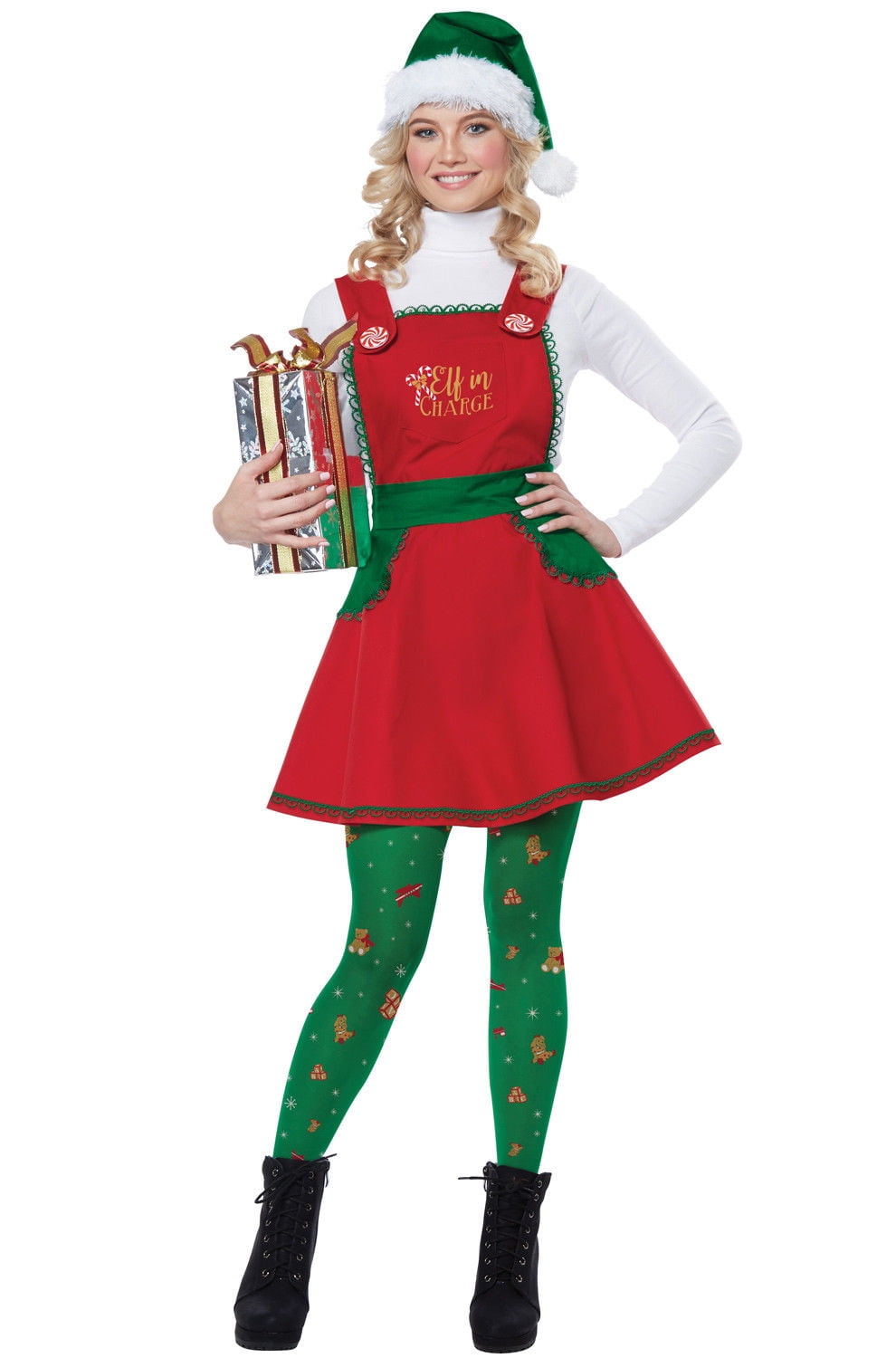 Elf In Charge Womens Christmas Holiday Adult X Mas Costume Santa Helper