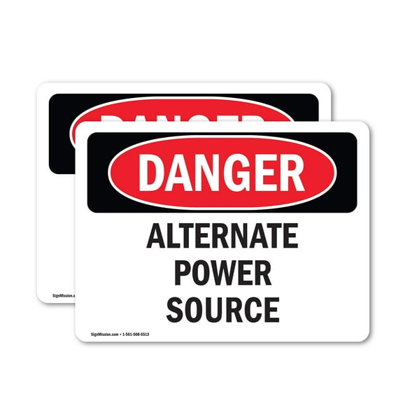 (2 Pack) Alternate Power Source OSHA Danger Sign 5 Inch X 3.5 Inch Vinyl Label Decal Sticker Weather Resistant, UV Protected for Workplace, Business, and Construction Site, Made in the