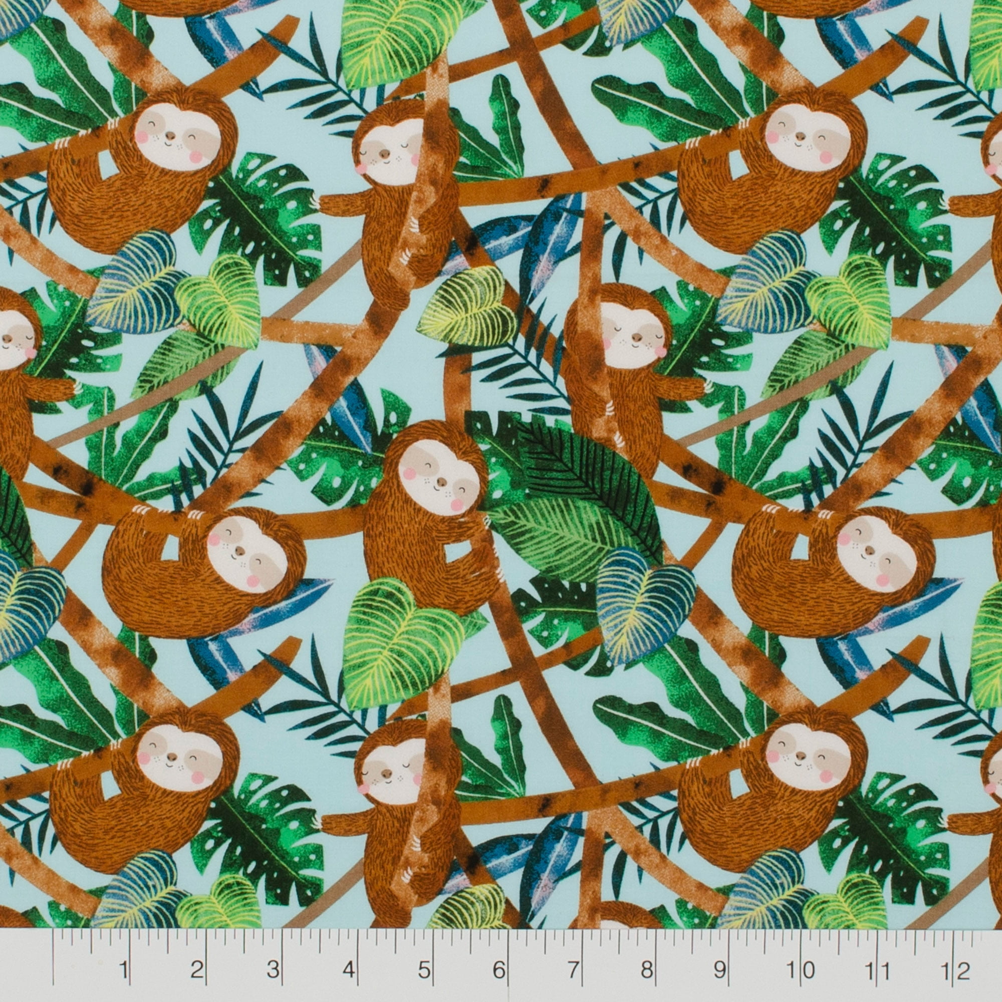 Create It 18"x21" Cotton Sloths Precut Sewing & Craft Fabric, Teal 10 Pieces