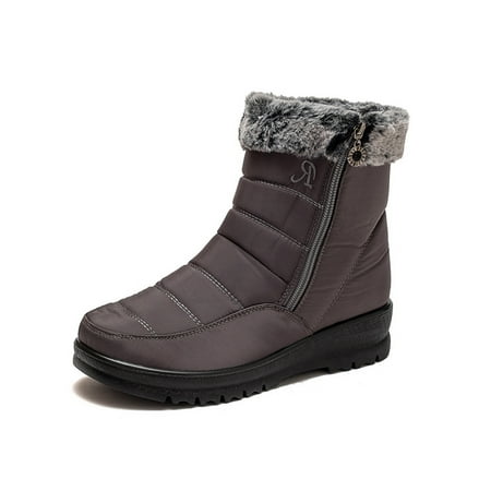 

Eloshman Womens Snow Boots Side Zip Ankle Bootie Comfort Winter Boot Outdoor Non-skid Plush Lined Warm Booties Non-slip Shoe Grey 8.5
