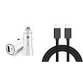 thumbnail image 1 of 18W Premium Car Charger for TCL 40 XE 5G (Verizon) (High Power Fast Charging Dual USB-C and USB-A Ports) with USB-C to USB-C Power Delivery Cable (3.3 Feet) - White, 1 of 8