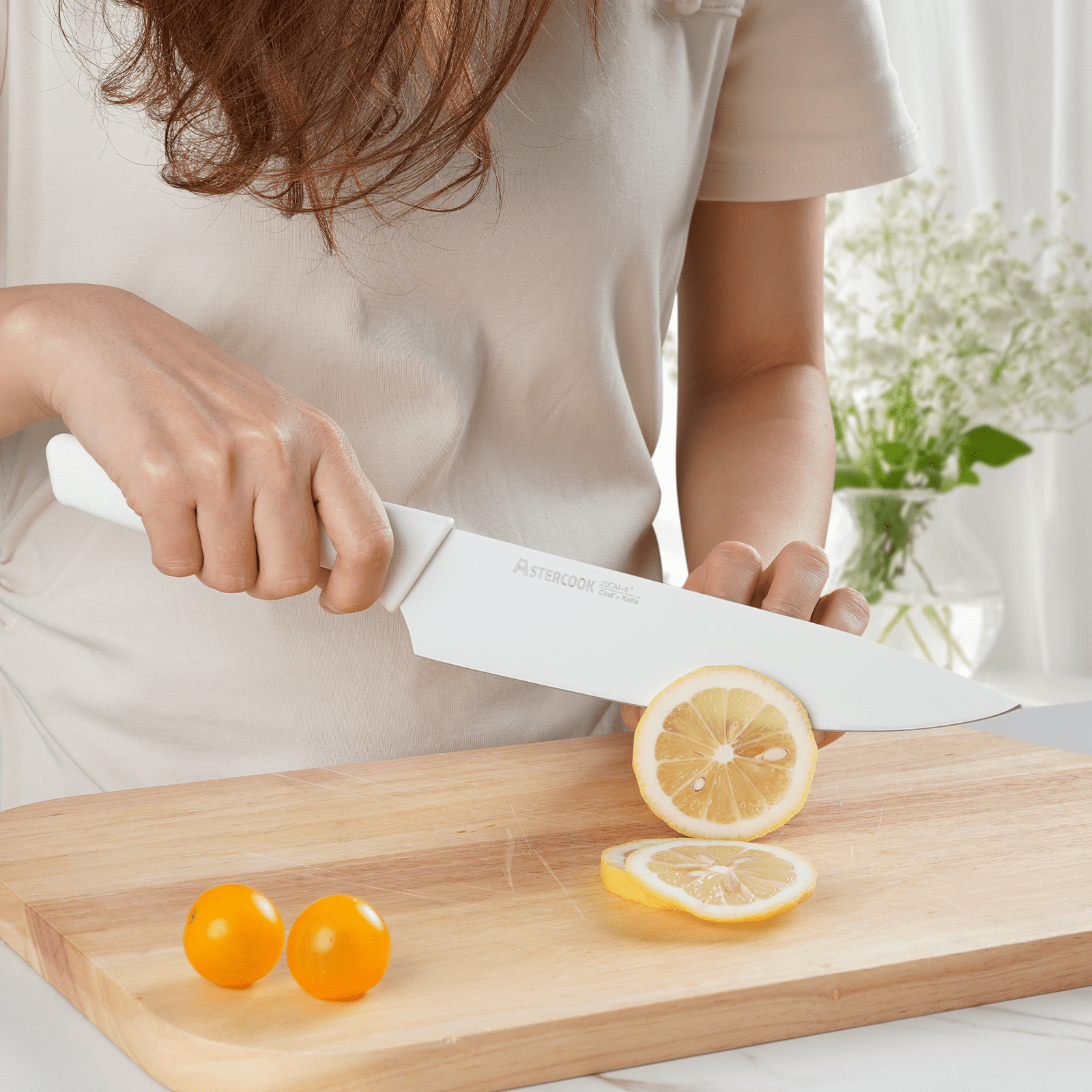 Astercook Knife Set, 14 Pieces Kitchen Knives Set with Healthy Anti-Rust Coating, Stainless Steel Knife Sets with Built-in Sharpener, Sharp & Rust Resistant Dishwasher Safe Bright White
