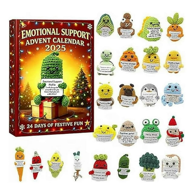 Emotional Support Advent Calendar 2025, 24 Days Christmas Countdown with 24 Acrylic Ornaments, Stress-Relief Companion Set