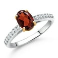 thumbnail image 2 of Gem Stone King 10K Yellow and White Gold Red Garnet and White Lab Grown Diamond Engagement Ring for Women (1.68 Cttw, Oval 8X6MM, Gemstone January Birthstone, Available in Size 5, 6, 7, 8, 9), 2 of 4