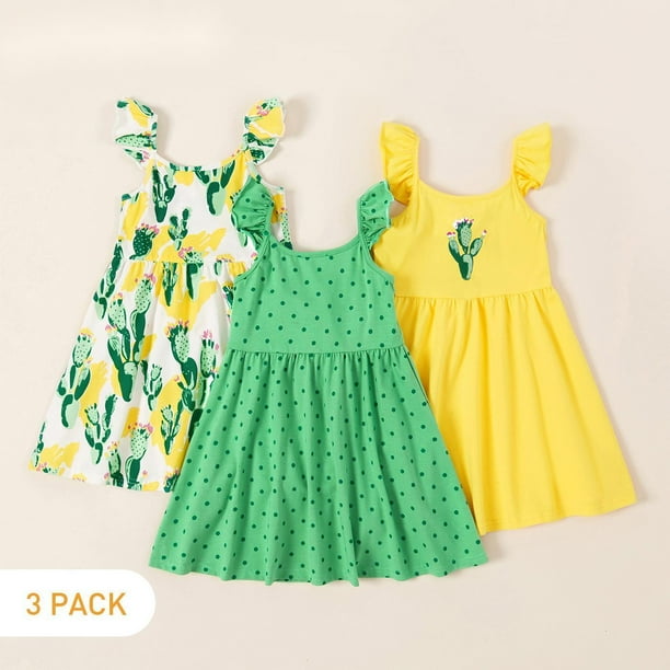 PATPAT 3Pack Toddler Girl Floral Skater Multipack Dresses Polka Dots