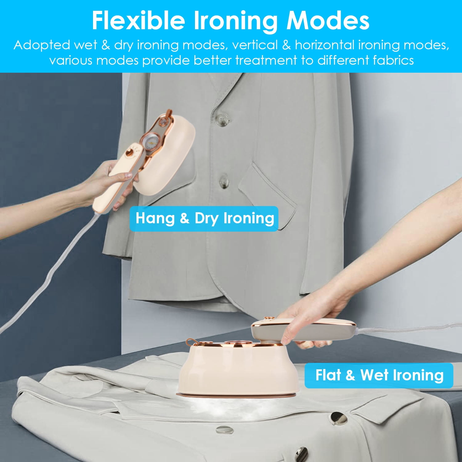 TeqHome Handheld Steamer for Clothes 1200W 180° Rotatable Travel Garment Steamer Support Dry Wet Ironing for Home Travel Gifts Blue