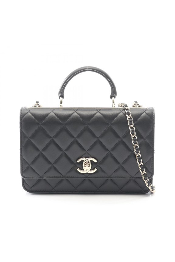 Pre-Owned CHANEL Trendy CC Top Handle Shoulder Bag in Lambskin Leather, Black (Good)