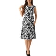 thumbnail image 2 of Inspire Chic Conjunto Vestido Midi Elegante Floral con Cuello Cowl y Mangas Cortas para Mujer XS Blanco Negro, 2 of 5
