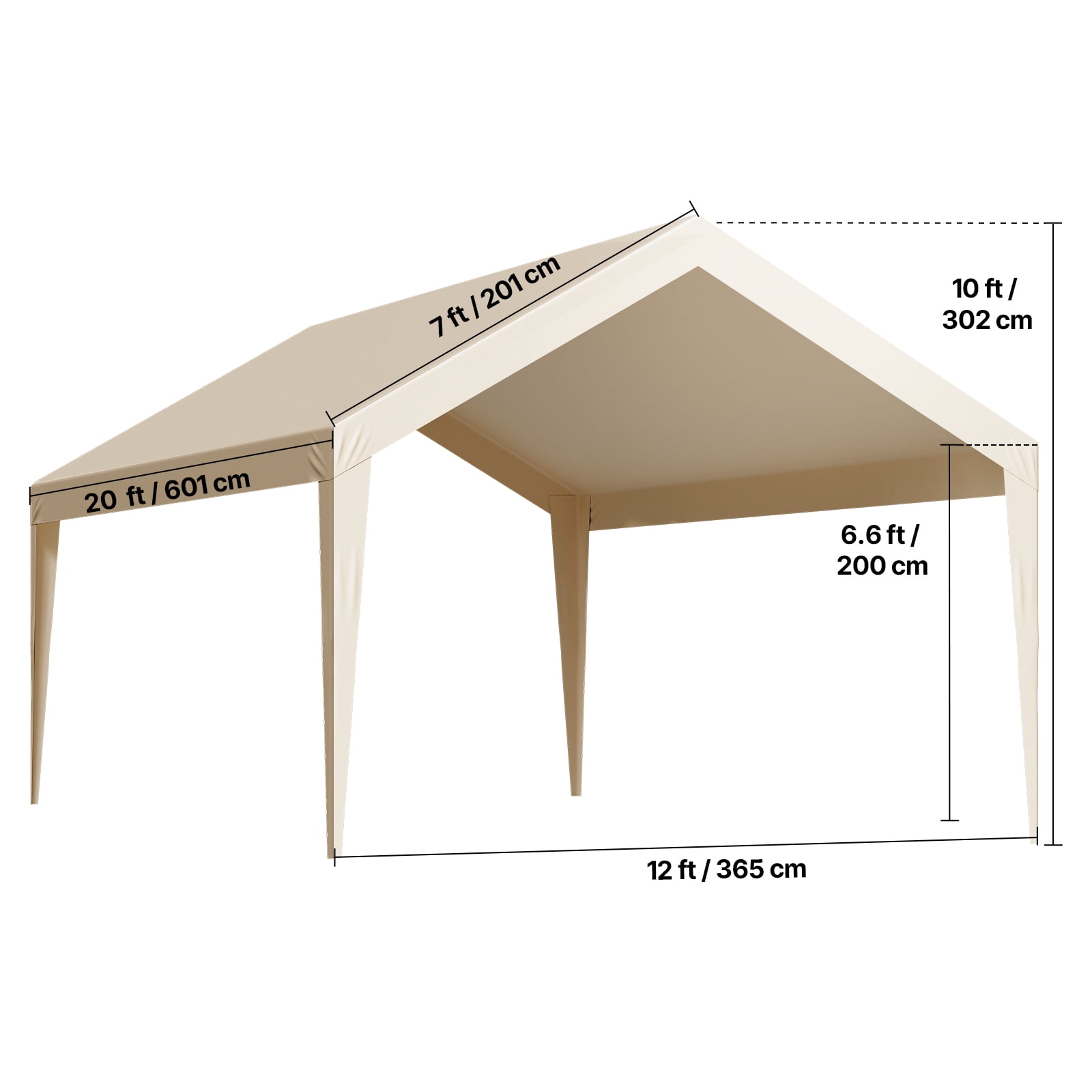 KFFKFF 12' x 20' Carport Replacement Canopy, UV-Resistant Waterproof Car Shelter Cover, Durable Portable Garage Tent Top