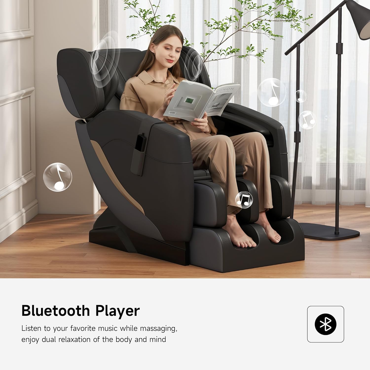 Real Relax Full Body Electric Zero Gravity Shiatsu Massage Chair with Bluetooth Heating and Foot Roller for Home and Office, Black