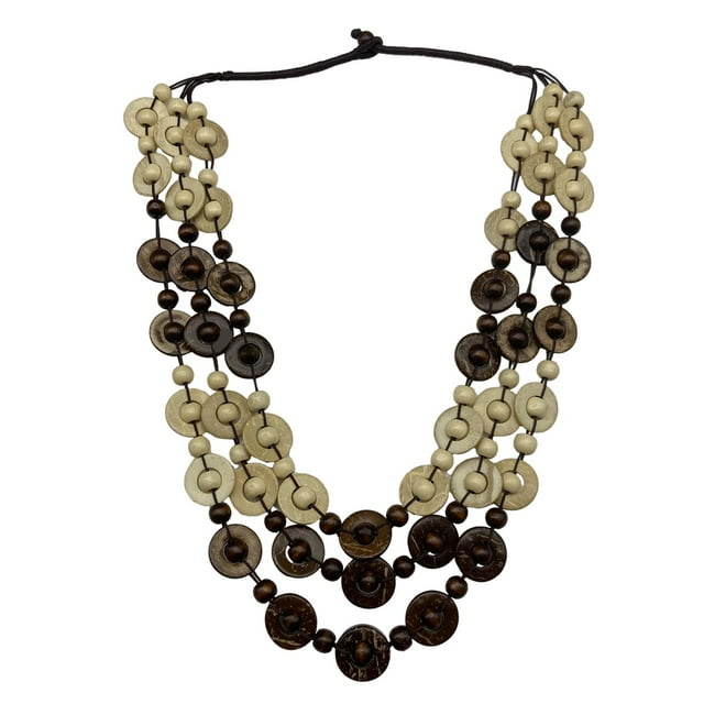 Collar de cuentas de madera, collar bohemio, collar de estilo étnico, collar en capas Cafe Blanco