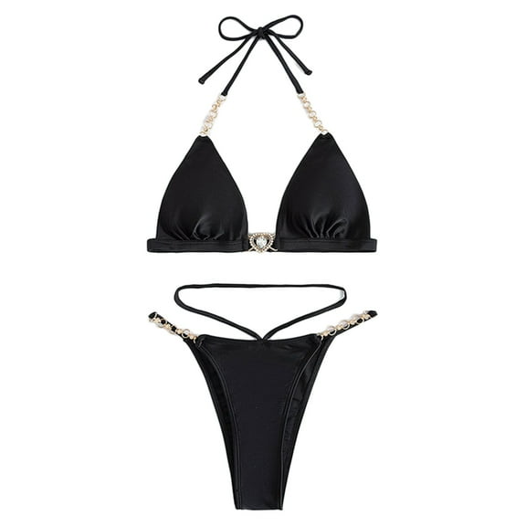 Women Two Pieces Halter Neck High Cut Thong Swimsuit Set Push Up Bikinis Lacing up Swimwear Bathing Suits Beachwear