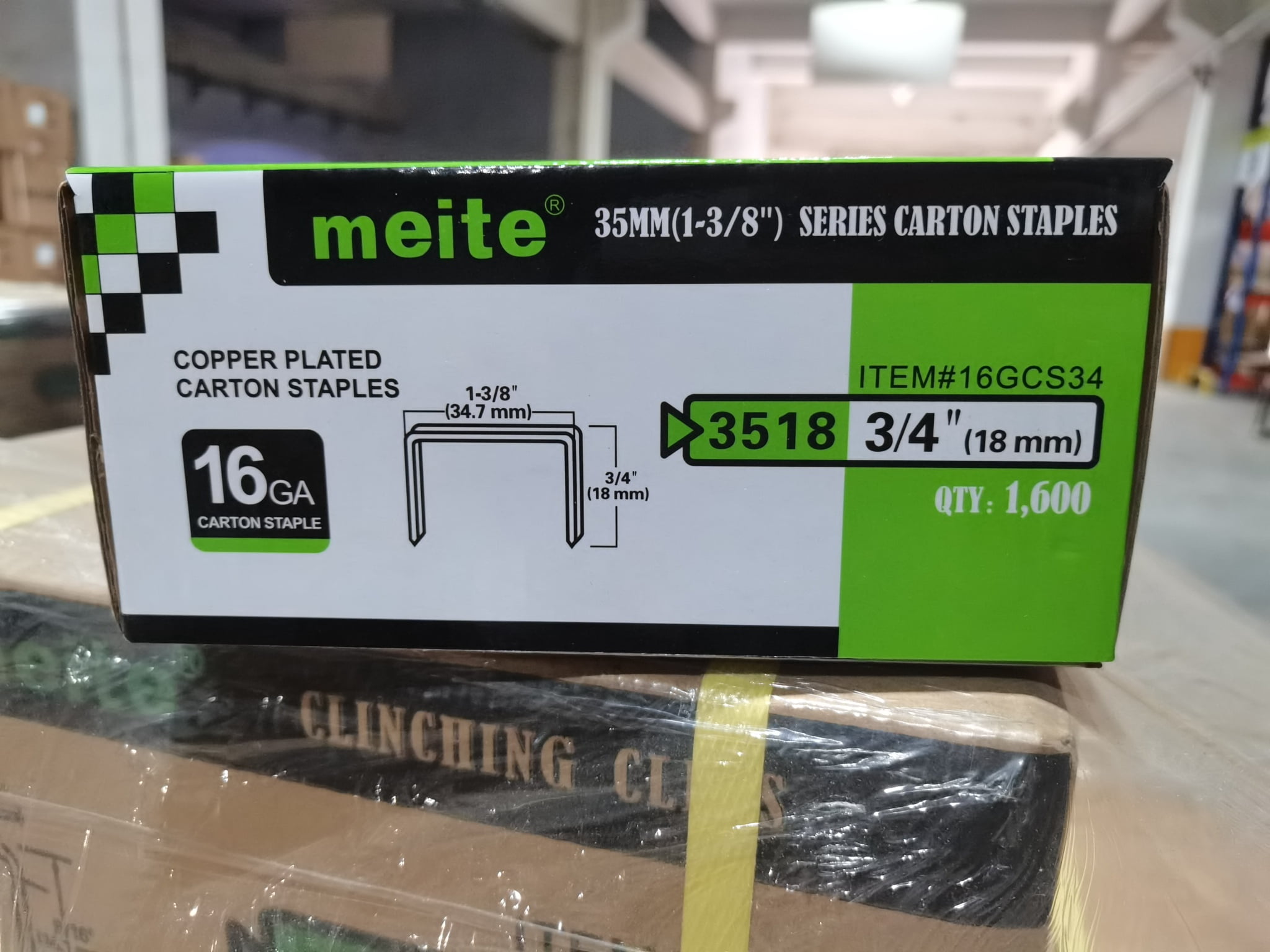 MEITE 16 Gauge Carton Closing Staples 1-3/8" Crown 3/4" Length Copper Coated Carton Staples 2 Boxes (1,600 Pcs/Box)