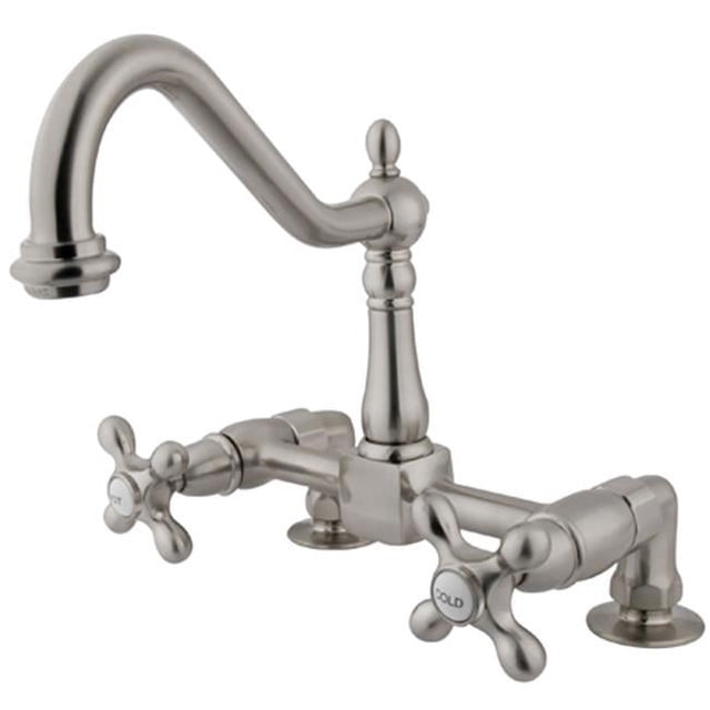 Kingston Brass KS1148AX Double Handle 8 in. Bridge Deck Mount Kitchen Faucet