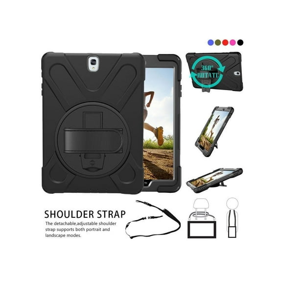 Samsung Galaxy Tab S3 9.7 inch Case Model SM-T820 T825 T827, Full Body Protective Silicone Cover with Stand Handle Hand Grip Shoulder Strap