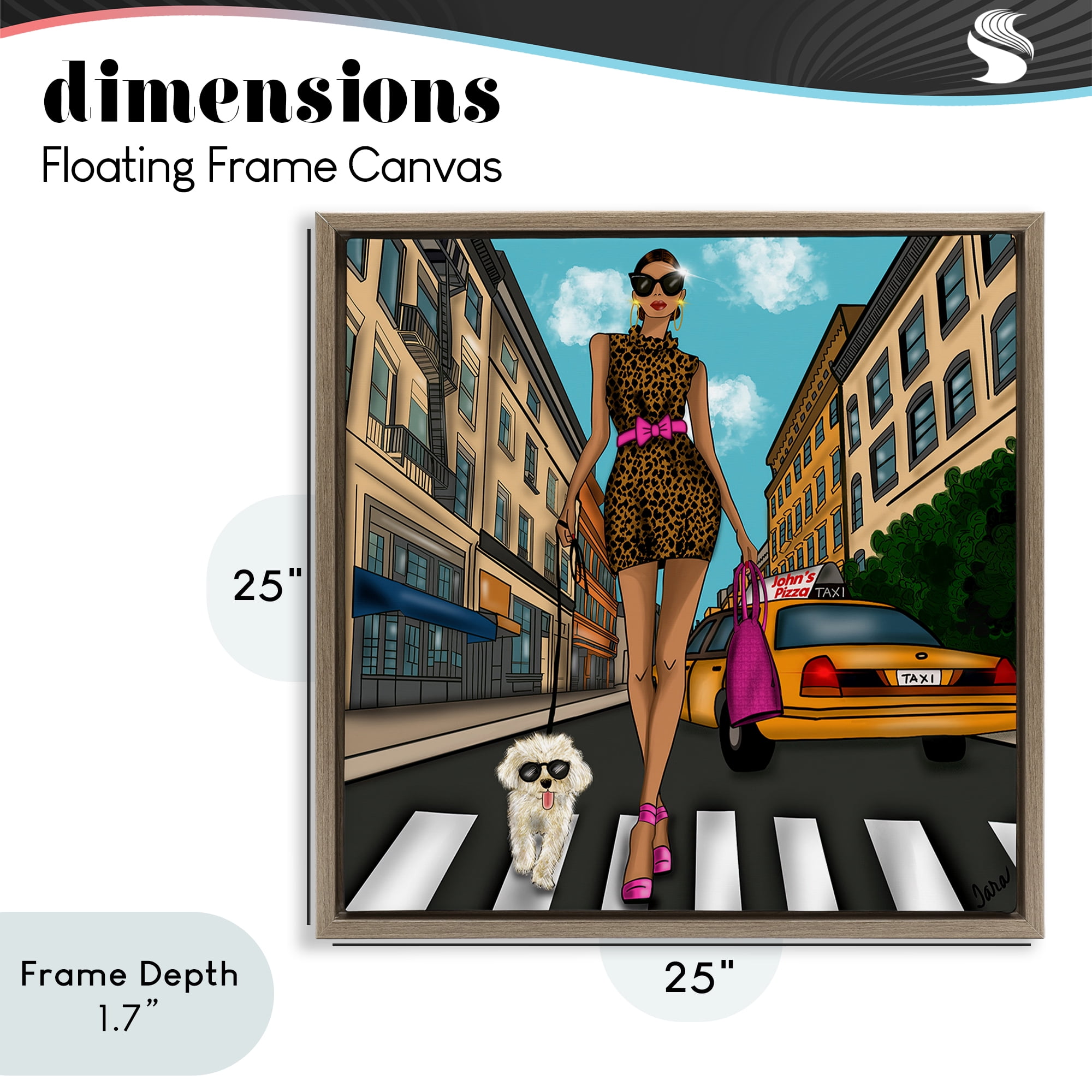 Stupell Industries Fashion Girl in Big City Brown Framed Floater Canvas Wall Art, design by Tara Boone