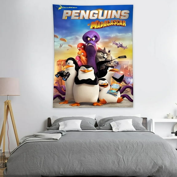 Tapestry for The Penguins of Madagascar Bedroom Dorm wall hanging Poster Backgrounds Wall Art Decorations Kids Girls Teens Gifts Funny 40×30 inch