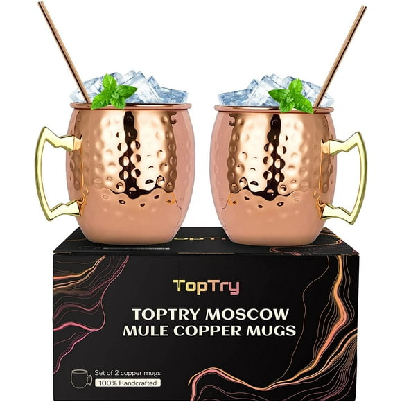 missunny-Moscow Mule Copper Mugs Set of 2, 17 OZ Moscow Mule Mug Cups, Rose Gold Drinking Cup with Stainless Steel Lining, Christmas Gift Cups Sets