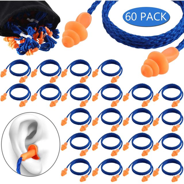 Bouchons d'Oreilles Filaires en Silicone Réduisant le Bruit, Protection Auditive Souple, Bouchons d'Oreilles Réutilisables en Caoutchouc pour Dormir, Nager, Ronfler, Sports (60)