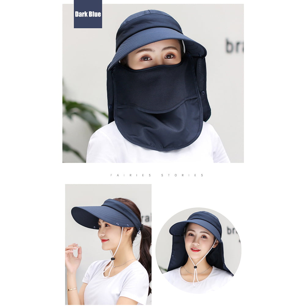 TBOLINE Women Sun Protection Wide Brim Hat Anti UV Beach Face Mask Cap  (Dark Blue) 