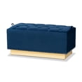 thumbnail image 2 of Baxton Studio Powell Glam and Luxe Navy Blue Velvet Fabric Upholstered and Gold PU Leather Storage Ottoman, 2 of 10