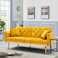 thumbnail image 1 of Convertible Loveseat Sofa, Velvet Fabric Upholstered Leisure Accent Couch with Adjustable Backrest and Metal Feet, Modern Folding Futon Sofa Bed for Living Room Bedroom Office, Mustard, 1 of 7
