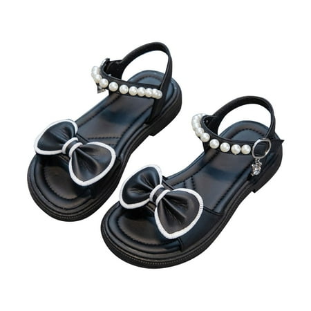 

PEASKJP Toddler Girls Sandals Open Toe Anti Slip Princess Flat Sandals Dress Sandal Black Size 33