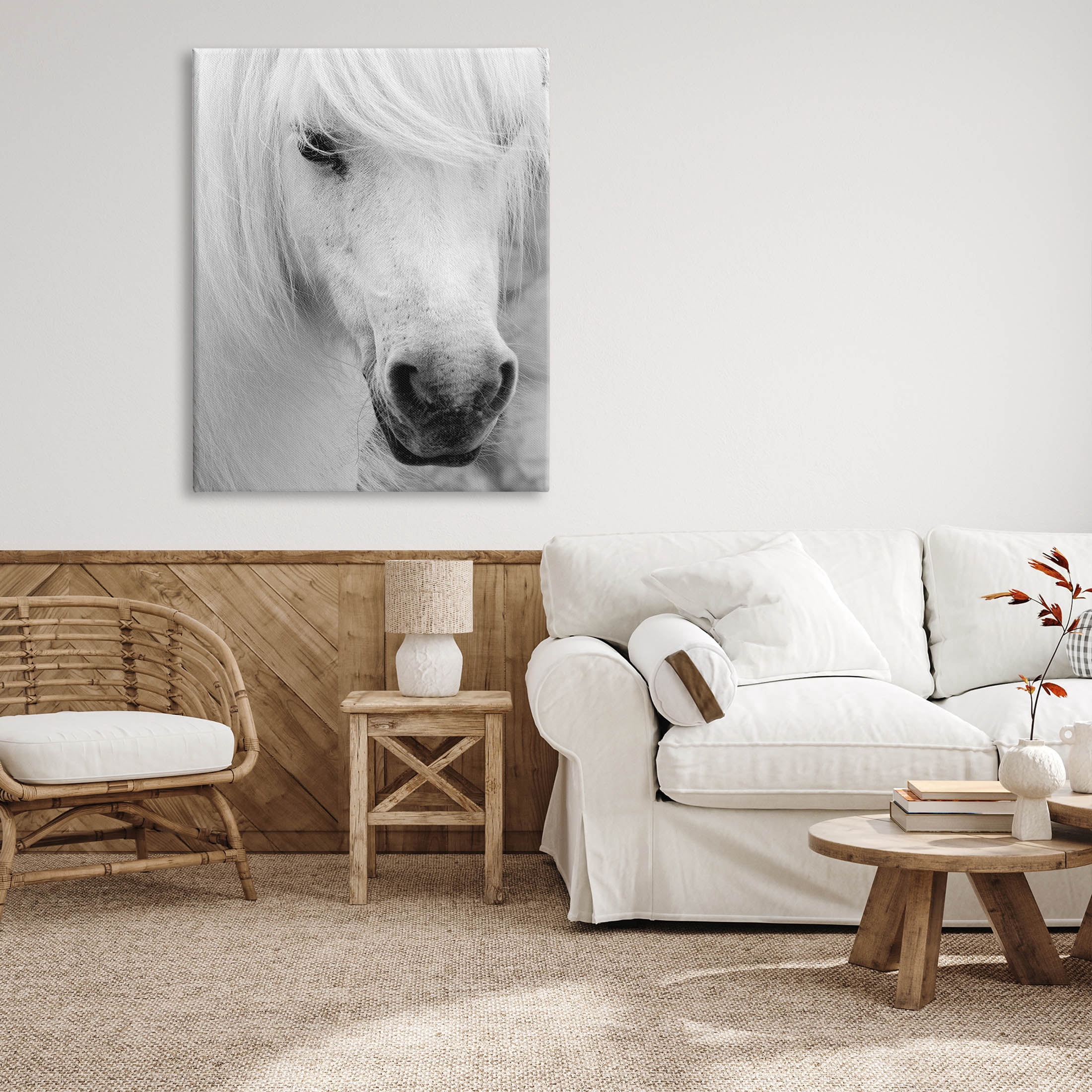 Elegant White Horse Stallion Animals & Insects Photograph Gallery Wrapped Canvas Print Wall Art