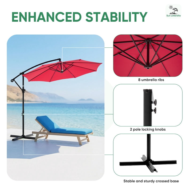Gianna Outdoor Patio Umbrella, 10ft Offset Hanging Patio Umbrella with Aluminum Stand, 8 Ribs, UV Protection for Pool Garden Backyard Market, Red