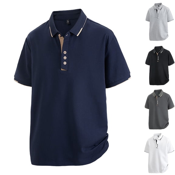 KeShDi Summer Linen Tshirt Mens Shirts Polo Shirt Men's Summer Casual Short Sleeve Top Solid Color T-shirt Half Sleeve Short Sleeve Collar Top/Shirt Blue 2X