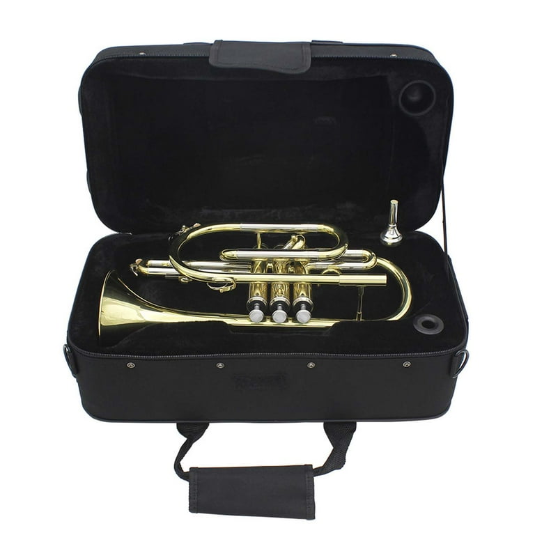 SLADE Professional Bb Flat Cornet Pocket Trumpet Brass Instrument for  Beiginners with Mouthpiece, Carrying Case, Gloves, Cleaning Cloth, Brushes  - Walmart.com