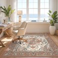 thumbnail image 3 of Design&I 3'x5' Washable Accent Rug Pet Friendly & Non-Slip Built-In Grip Ornate Center Scroll Boho Bordered Vintage Distressed Border Playful Expressive for Bedroom, Walk-in Closet, 3 of 7