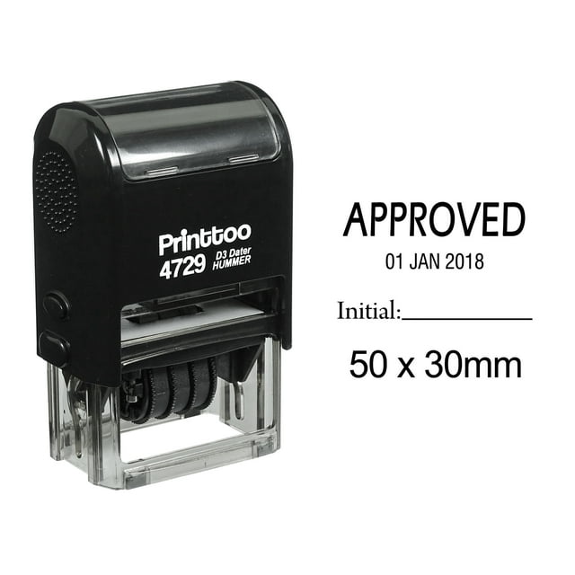 Printtoo Office Stationery Dater Stamp With Approved And Initial Text Self Inking Rubber Stamp-Black
