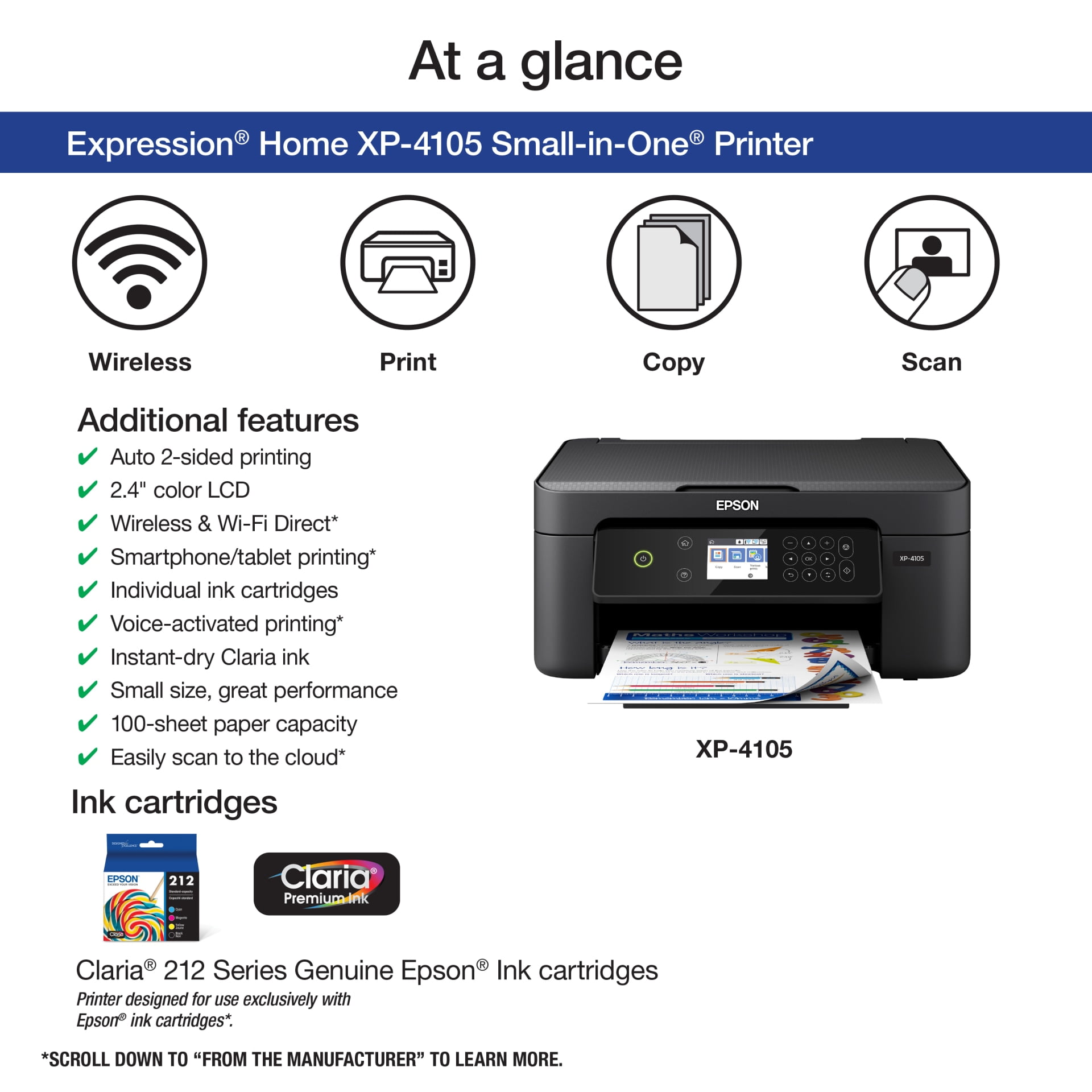 Home XP-4105 Wireless All-in-One Color Inkjet Printer WiFi