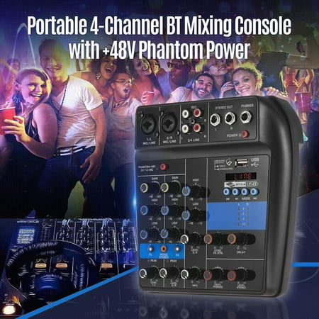 Mini USB Premium Audio Mixing Console - 4-Ch. bluetooth Studio Mixer - DJ Controller Audio Mixing Console System Audio Mixer Amplifier Board 48V Phantom